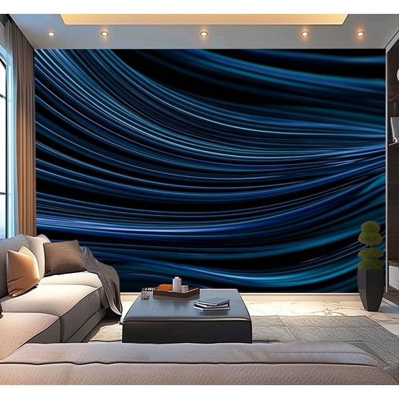 Peel and Stick Wallpaper Navy Wave Abstract Sea Deep Dark Blue Teal Black Ombre Light Modern Art Wall Mural Decor Self Adhesive and Removable 100in x 144in