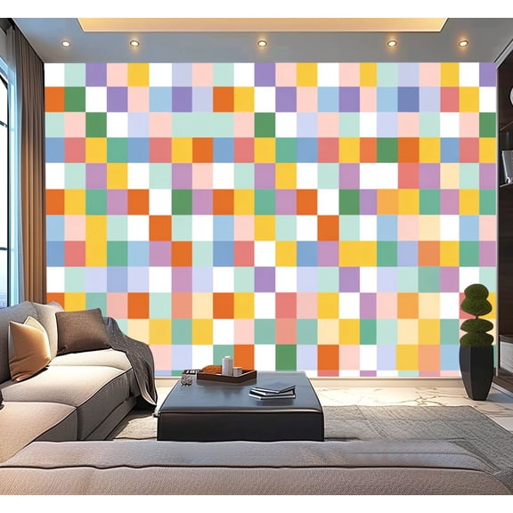 Peel and Stick Wallpaper Waterproof Rainbow Checkerboard Geometric abstract Checkered surface Wall Mural Decor Self Adhesive and Removable 100in x 144in