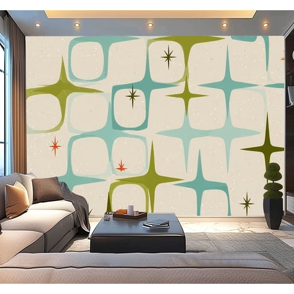 Peel and Stick Wallpaper Waterproof Retro Abstract Atomic Era 1950s 1960s 1970s modern abstract Wall Mural Decor Self Adhesive and Removable 100in x 144in