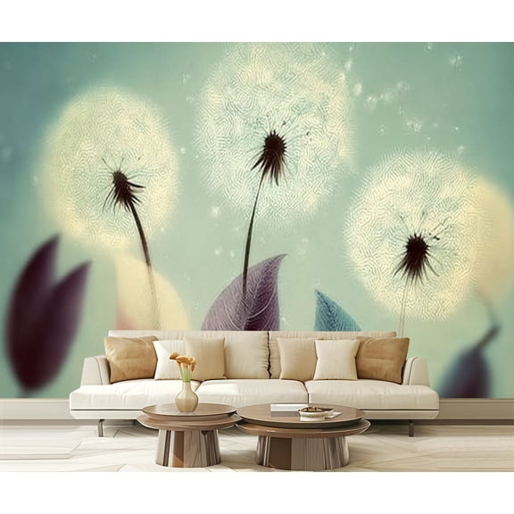 Peel and Stick Wallpaper Waterproof Retro Soft Colored Dandelion Composition Bokeh Style Vintage Wall Mural Decor Self Adhesive and Removable 69in x 98in