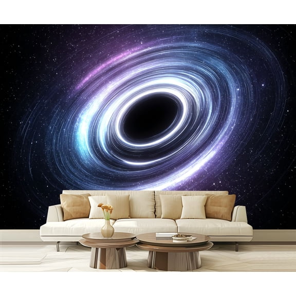 Peel and Stick Wallpaper Waterproof Rings Universe Starry Minimal Art Style Black Hole Space Cosmos Wall Mural Decor Self Adhesive and Removable 69in x 98in