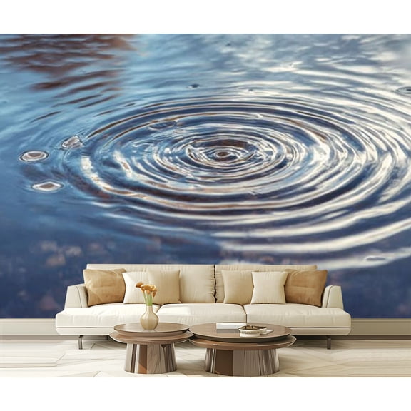 Peel and Stick Wallpaper Waterproof Round droplets water circles water Ripples sea texture Closeup water Wall Mural Decor Self Adhesive and Removable 69in x 98in