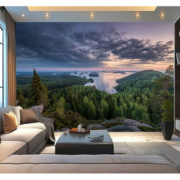 Peel and Stick Wallpaper Waterproof Scenic panorama landscape lake sunset evening Koli national park Wall Mural Decor Self Adhesive and Removable 100in x 144in