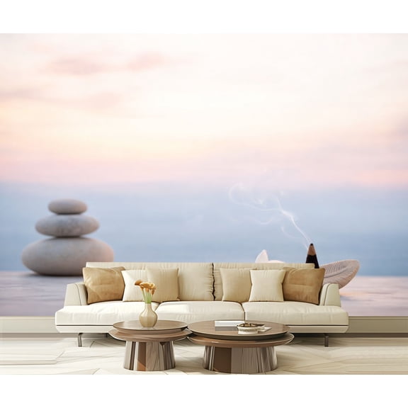 Peel and Stick Wallpaper Waterproof Serene Incense Lotus Flower Stone Stacks for Tranquil Atmosphere Wall Mural Decor Self Adhesive and Removable 69in x 98in