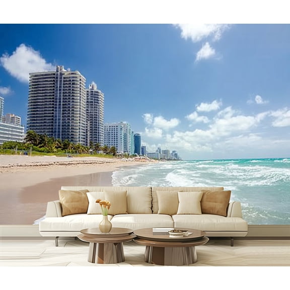 Peel and Stick Wallpaper Waterproof Sunny Bal Harbour Beach Architecture Cityscape Miami Florida Travel Wall Mural Decor Self Adhesive and Removable 69in x 98in