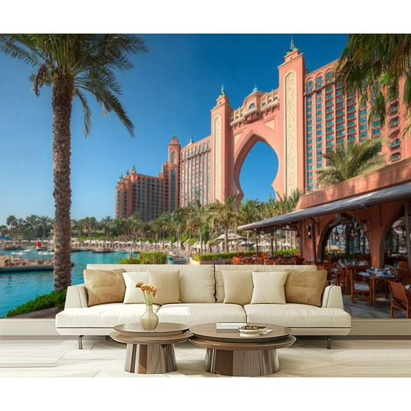Peel and Stick Wallpaper Waterproof View Atlantis Palm resort grounds Palm Jumeirah island complex Wall Mural Decor Self Adhesive and Removable 69in x 98in