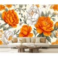 thumbnail image 1 of Peel and Stick Wallpaper Waterproof Vintage Large Floral Peony Retro Flower Peonies Rose Floral Orange Wall Mural Decor Self Adhesive and Removable 69in x 98in, 1 of 8