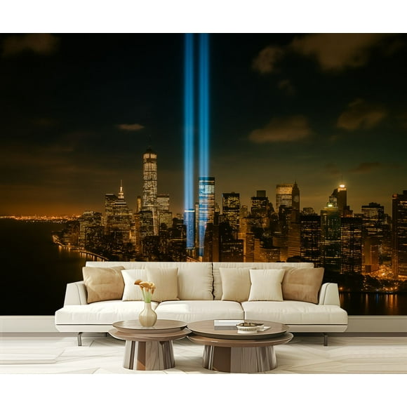 Peel and Stick Wallpaper Waterproof An aerial view Tribute Light from National September 11 Memorial Wall Mural Decor Self Adhesive and Removable 69in x 98in