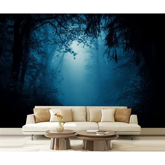 Peel and Stick Wallpaper Waterproof pathway dark foggy forest among growth Hazy perspective framed by Wall Mural Decor Self Adhesive and Removable 69in x 98in