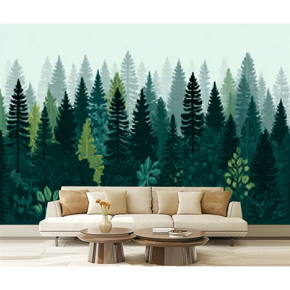 Peel and Stick Wallpaper Waterproof winter forest Pine forest landscape Forest pine park haze forest Wall Mural Decor Self Adhesive and Removable 69in x 98in