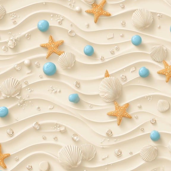Peel and Stick Wallpaper Wavy Sand Beach Starfish White Shells Peach Beads Wall Mural 17.7in x 9.8ft Self Adhesive Removable Wall Paper Renter Friendly Wallpaper for Nursery Bedroom Cabinets
