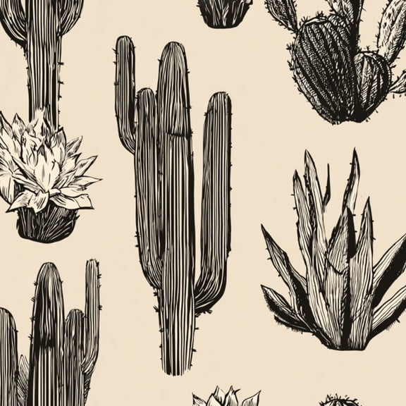 Peel and Stick Wallpaper Western Cactus Succulent Plant Black White beige Wall Mural 23.6in x 9.8ft Self Adhesive Removable Wall Paper Renter Friendly Wallpaper for Bedroom Kitchen Bathroom