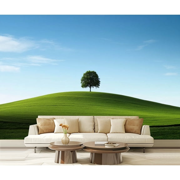 Peel and Stick Wallpaper Wheat Field Tuscany Lonely Tree Geometric Shapes Flowing Curves Modern Art Wall Mural Decor Self Adhesive and Removable 69in x 98in