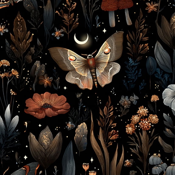 Peel and Stick Wallpaper Whimsical Butterfly Floral Moon Mushrooms Wall Mural 23.6in x 9.8ft Self Adhesive Removable Wall Paper Renter Friendly Wallpaper for Nursery Bedroom Cabinets