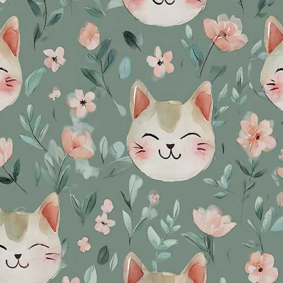 Peel and Stick Wallpaper Whimsical Cat Faces Floral Watercolor Wall Mural 17.7in x 9.8ft Self Adhesive Removable Wall Paper Renter Friendly Wallpaper for Bedroom