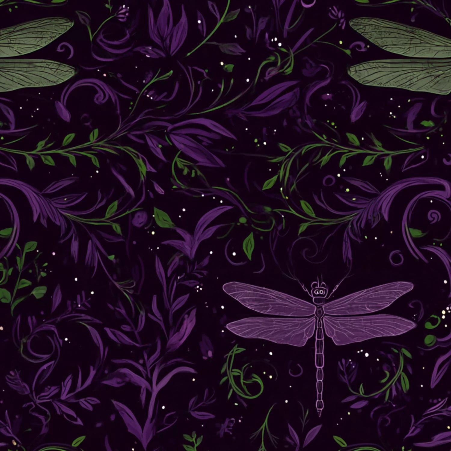 Peel and Stick Wallpaper Whimsical Dragonfly Floral Purple Green Tones Wall Mural 17.7in x 9.8ft Self Adhesive Removable Wall Paper Renter Friendly Wallpaper for Nursery Bedroom Cabinets