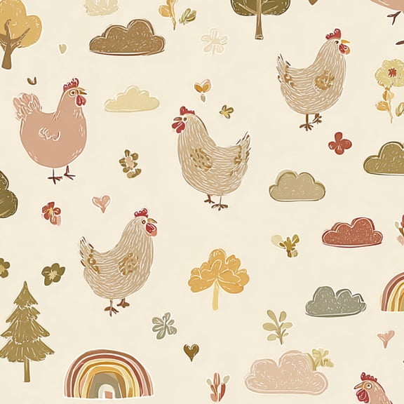 Peel and Stick Wallpaper Whimsical Farm Chicken Rainbow Nature Seamless Wall Mural 17.7in x 9.8ft Self Adhesive Removable Wall Paper Renter Friendly Wallpaper for Nursery Bedroom Cabinets