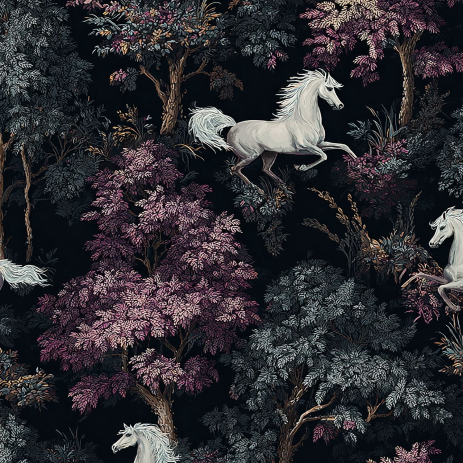 Peel and Stick Wallpaper Whimsical Forest Running Purple Trees Detailed Illustrative Style Wall Mural 23.6in x 9.8ft Self Adhesive Removable Wall Paper Renter Friendly for Nursery Bedroom Cabinets