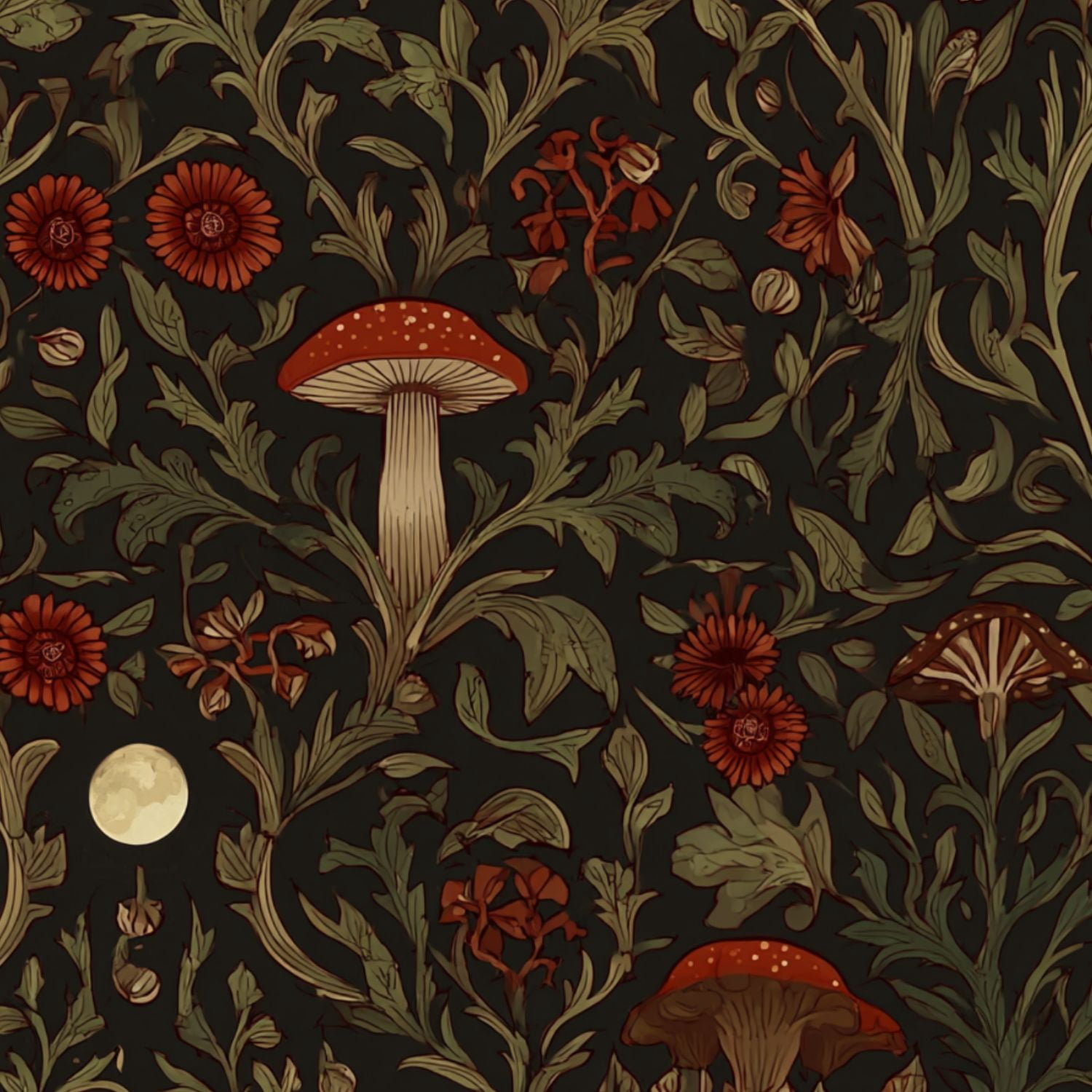 Peel and Stick Wallpaper Whimsical Mushroom Floral Moon Dark Wall Mural 23.6in x 9.8ft Self Adhesive Removable Wall Paper Renter Friendly Wallpaper for Nursery Bedroom Cabinets