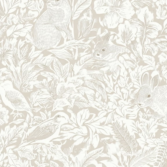 Peel and Stick Wallpaper Whimsical Nature Rabbits Birds Floral Elements 17.7in x 118in Contact Paper Removable Self Adhesive Wall Mural Wall Decor for Bedroom Kitchen Cabinets