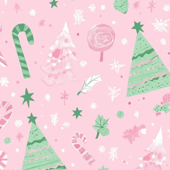 Peel and Stick Wallpaper Whimsical Pink Christmas Trees Candy Canes Snowflakes Wall Mural 23.6in x 9.8ft Self Adhesive Removable Wall Paper Renter Friendly Wallpaper for Nursery Bedroom Cabinets