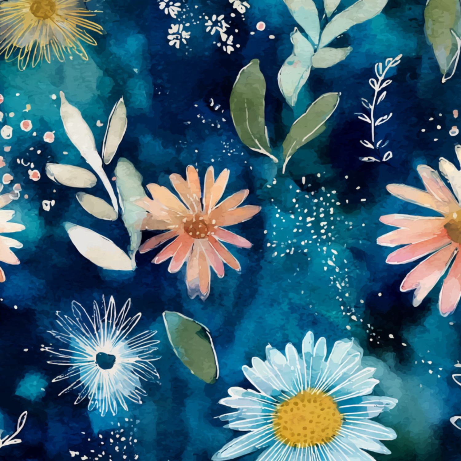 Peel and Stick Wallpaper Whimsical Watercolor Floral Daisies Soft Pastels Blue Wall Mural 17.7in x 9.8ft Self Adhesive Removable Wall Paper Renter Friendly Wallpaper for Bedroom