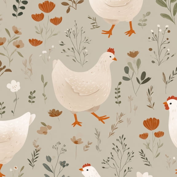 Peel and Stick Wallpaper White Chickens Orange Flowers Greenery Neutral Farm Animal 17.7in x 118in Contact Paper Removable Self Adhesive Wall Mural Wall Decor for Bedroom Kitchen Cabinets