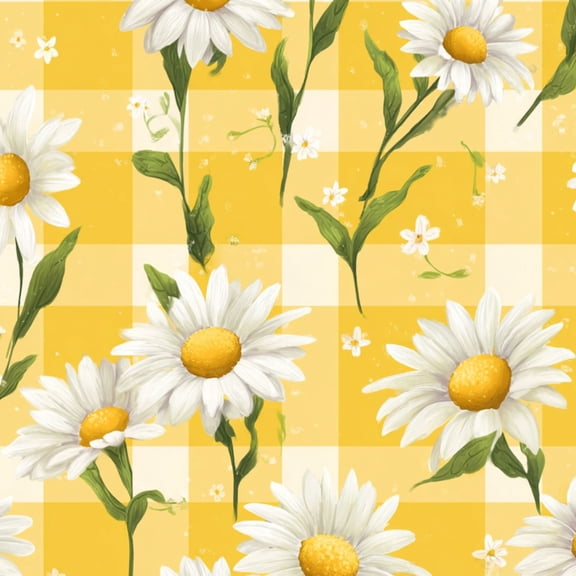 Peel and Stick Wallpaper White Daisies Yellow Checkered 24in x 118in Contact Paper Removable Self Adhesive Wall Mural Wall Decor for Bedroom Kitchen Cabinets