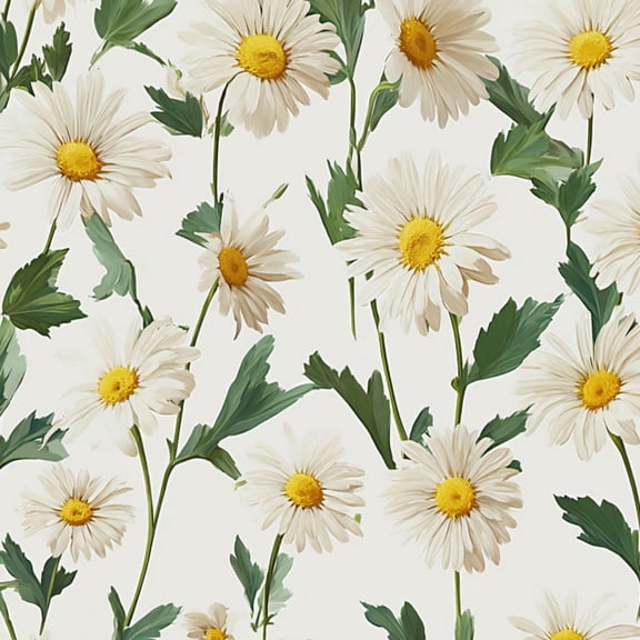 Peel and Stick Wallpaper White Daisy Floral Yellow Centers Green Leaves Light Wall Mural 23.6in x 9.8ft Self Adhesive Removable Wall Paper Renter Friendly Wallpaper for Nursery Bedroom Cabinets