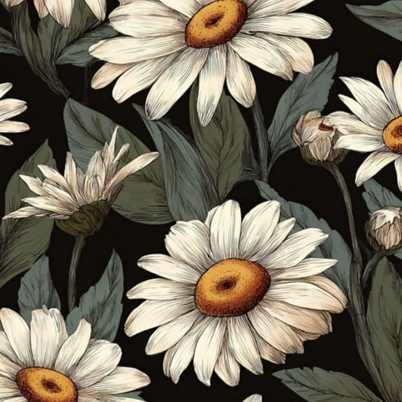 Peel and Stick Wallpaper White Daisy Flowers Green Leaves Black Botanical Wall Mural 23.6in x 9.8ft Self Adhesive Removable Wall Paper Renter Friendly Wallpaper for Nursery Bedroom Cabinets