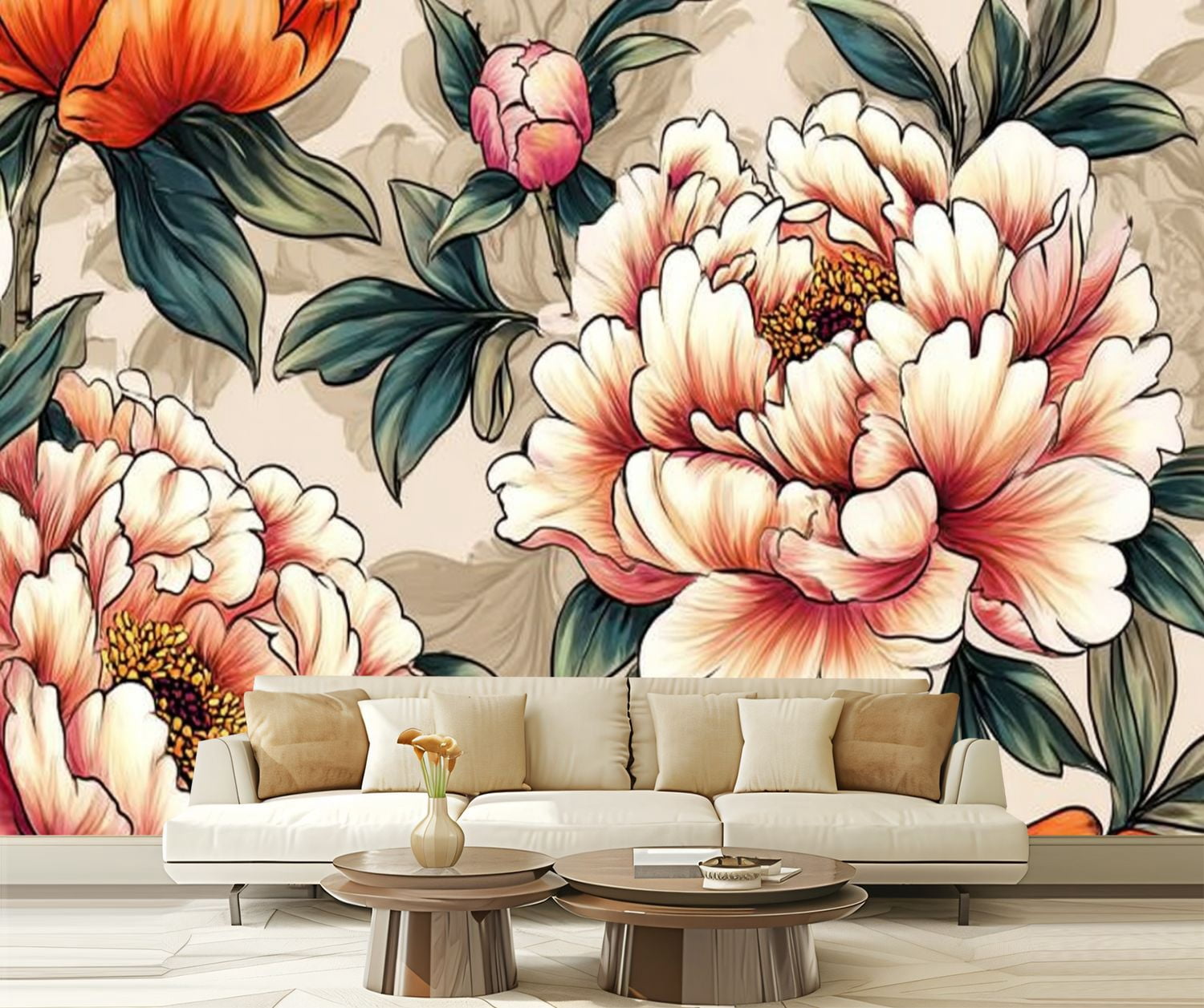 Peel and Stick Wallpaper White Floral Removable Flower Peony Flowers ...