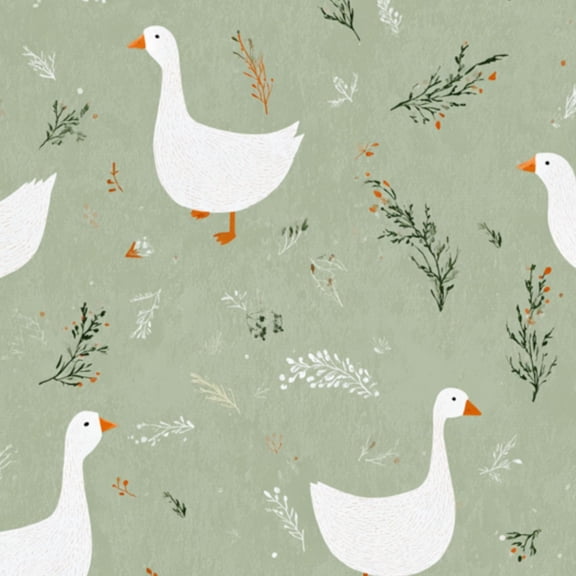 Peel and Stick Wallpaper White Geese Seamless Green Minimal Scandinavian Farmhouse Style 24in x 118in Contact Paper Removable Self Adhesive Wall Mural Wall Decor for Bedroom Kitchen Cabinets