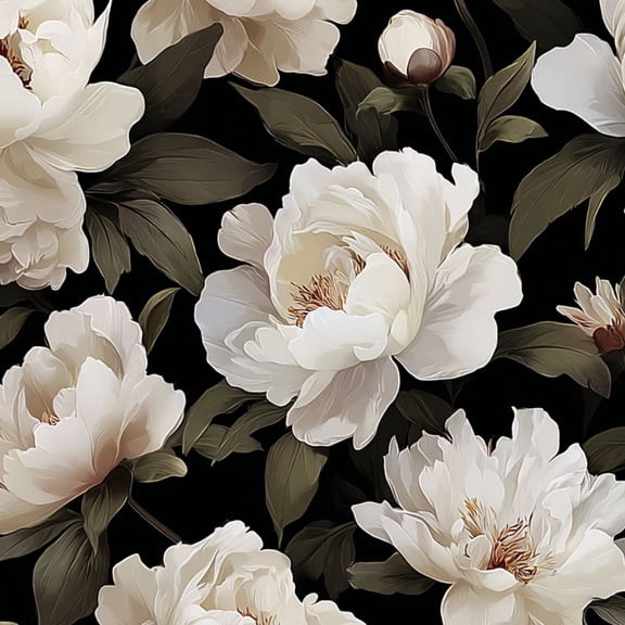 Peel and Stick Wallpaper White Peony Floral Black Elegant Botanical Spring Decor Wall Mural 23.6in x 9.8ft Self Adhesive Removable Wall Paper Renter Friendly Wallpaper for Nursery Bedroom Cabinets