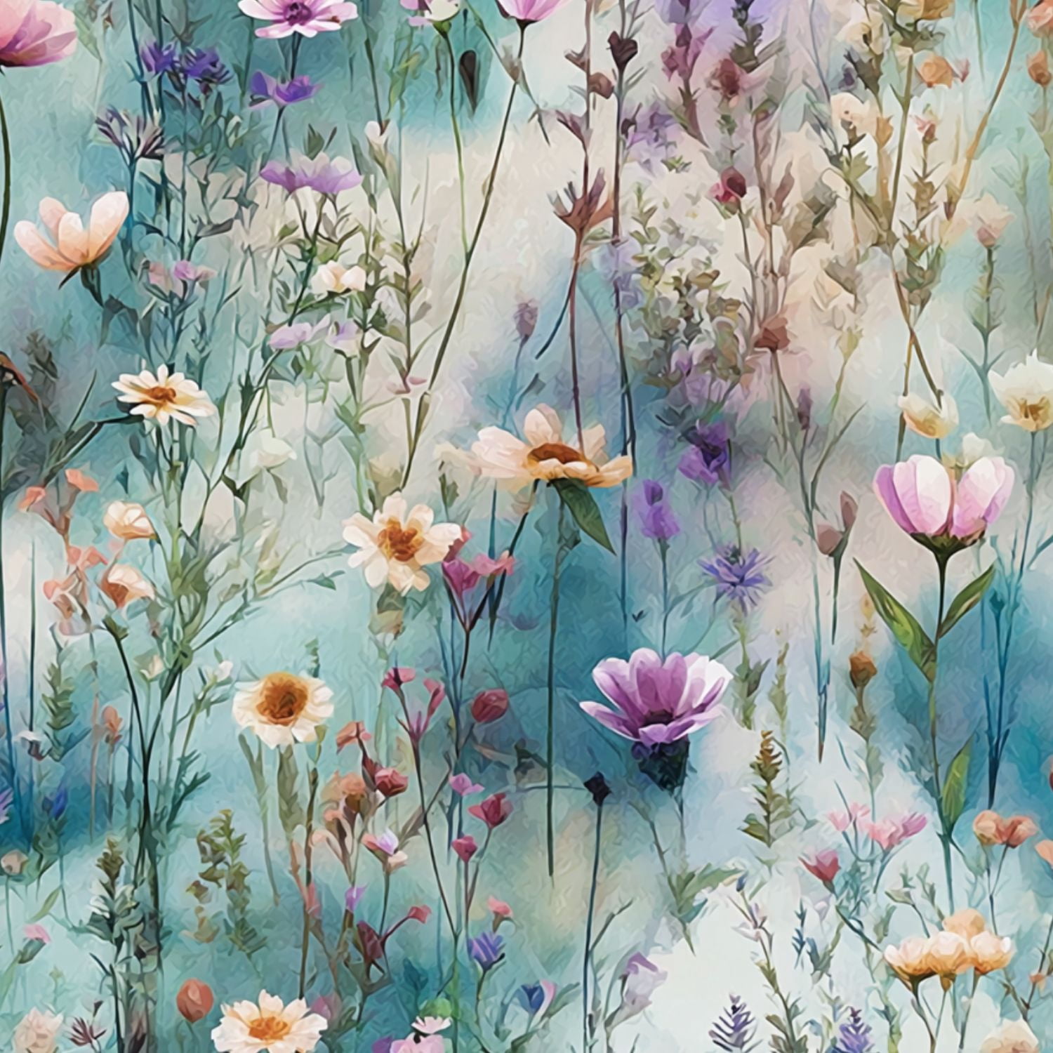 Peel and Stick Wallpaper Wildflower Watercolor Botanical Soft Pastel Tones Teal Wall Mural 17.7in x 9.8ft Self Adhesive Removable Wall Paper Renter Friendly Wallpaper for Nursery Bedroom Cabinets