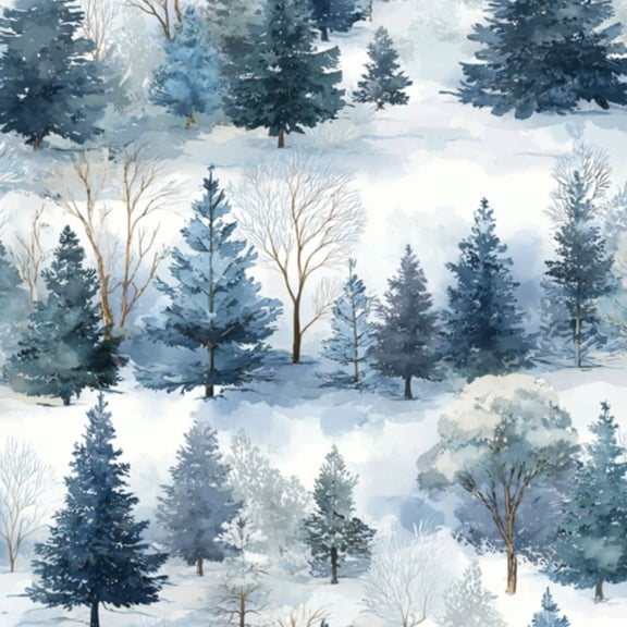 Peel and Stick Wallpaper Winter Forest Snowy Trees Blue White Watercolor Style Wall Mural 17.7in x 9.8ft Self Adhesive Removable Wall Paper Renter Friendly Wallpaper for Nursery Bedroom Cabinets