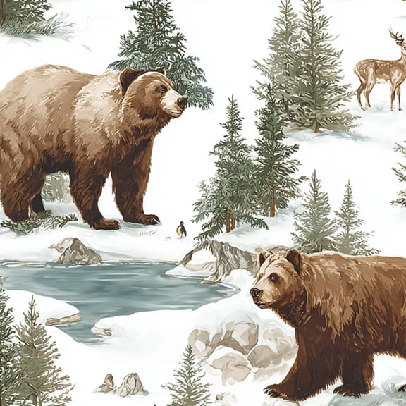 Peel and Stick Wallpaper Winter Wilderness Grizzly Bears Pine Trees Snowy Wall Mural 17.7in x 9.8ft Self Adhesive Removable Wall Paper Renter Friendly Wallpaper for Nursery Bedroom Cabinets