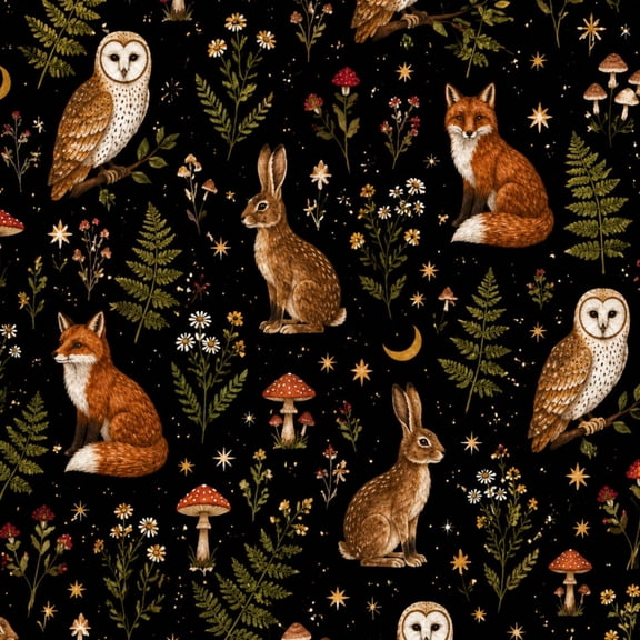 Peel and Stick Wallpaper Woodland Animals Botanical Vintage Foxes Owls Mushrooms Black 17.7in x 118in Contact Paper Removable Self Adhesive Wall Mural Wall Decor for Bedroom Kitchen Cabinets