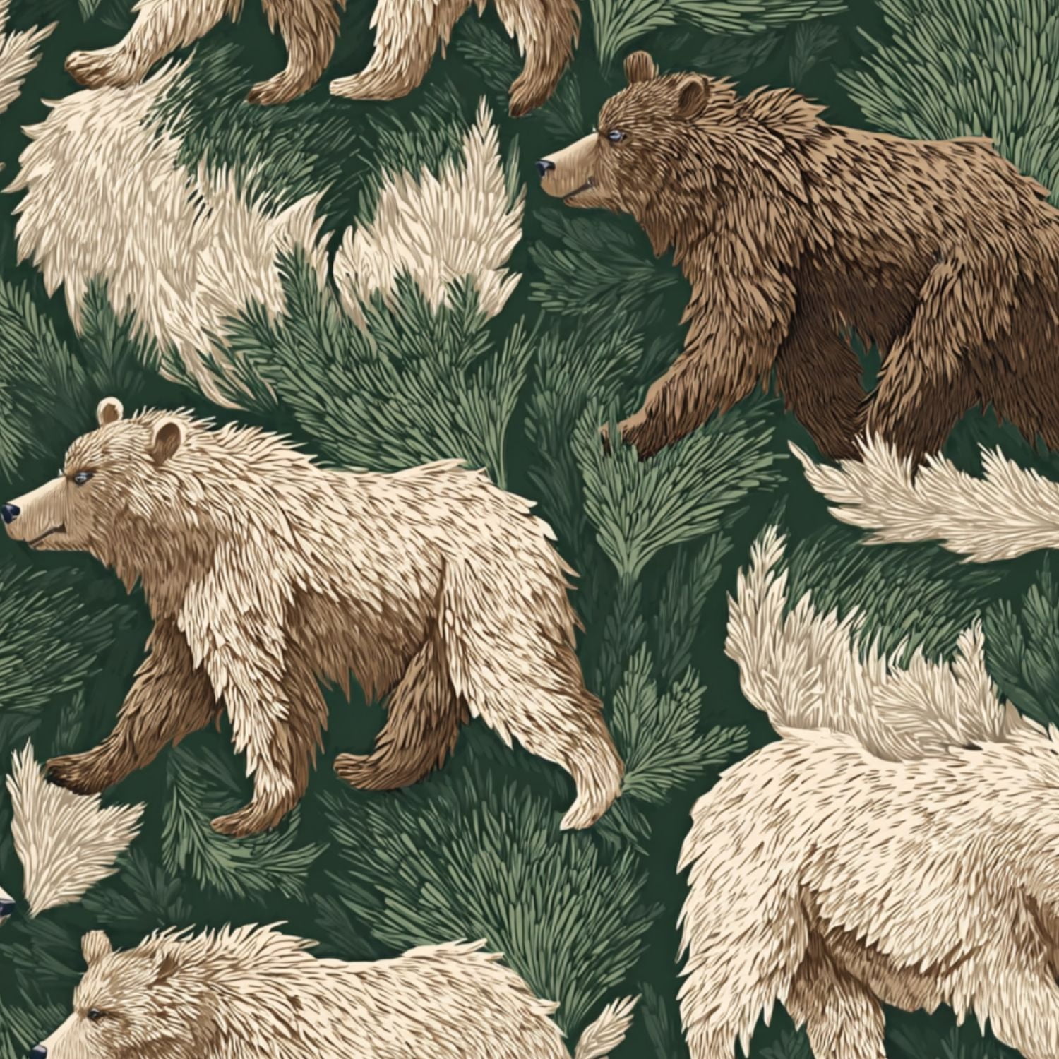 Peel and Stick Wallpaper Woodland Bear Fur Green Foliage Hunting Wildlife Vintage Wall Mural 23.6in x 9.8ft Self Adhesive Removable Wall Paper Renter Friendly Wallpaper for Nursery Bedroom Cabinets