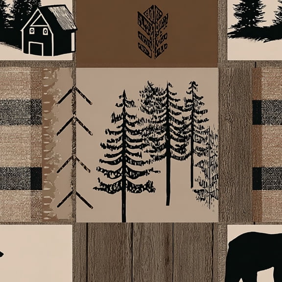 Peel and Stick Wallpaper Woodland Forest Patchwork Pine Trees Bears Cabin Rustic Wall Mural 17.7in x 9.8ft Self Adhesive Removable Wall Paper Renter Friendly Wallpaper for Nursery Bedroom Cabinets
