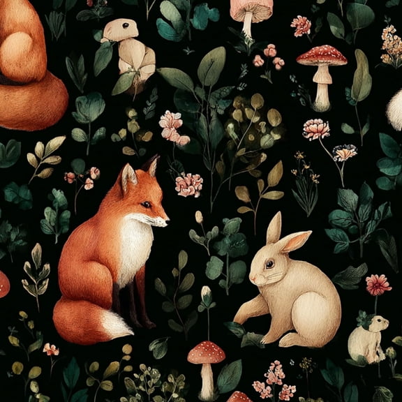 Peel and Stick Wallpaper Woodland Foxes Rabbits Mushrooms Botanical Florals Wall Mural 17.7in x 9.8ft Self Adhesive Removable Wall Paper Renter Friendly Wallpaper for Bedroom Livingroom Office Studio