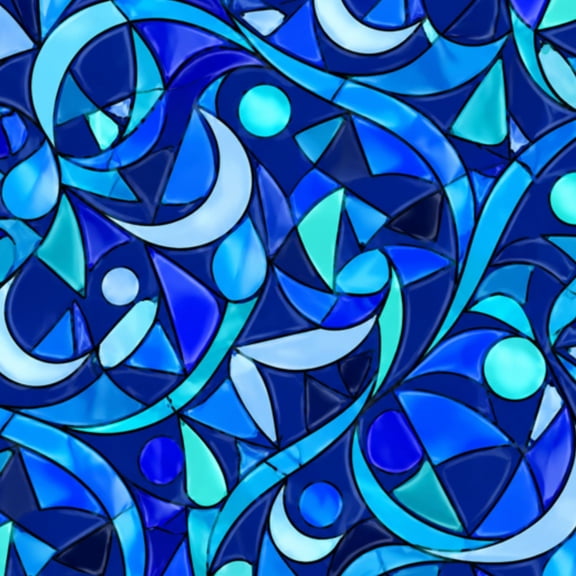 Peel and Stick Wallpaper abstract stained glass mosaic blue circles Wall Mural 17.7in x 9.8ft Self Adhesive Removable Wall Paper Renter Friendly Wallpaper for Nursery Bedroom Cabinets