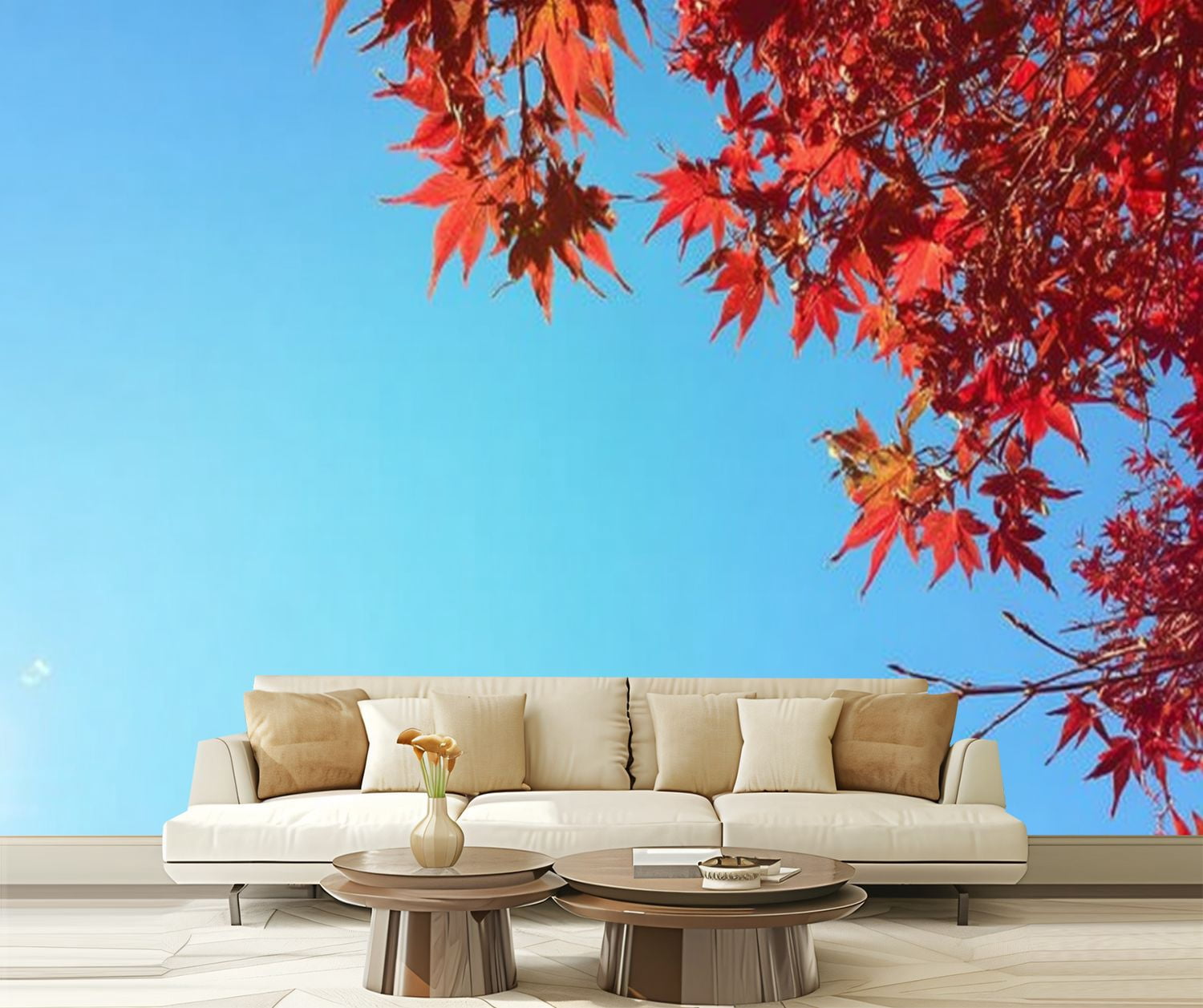 Peel and Stick Wallpaper autumn leaves japanese maple tree stand out against blue sky Modern Art Wall Mural Decor Self Adhesive and Removable 69in x 98in