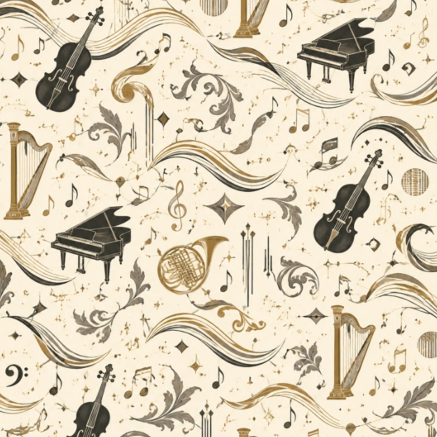 Musical Clef Note Background Peel and Stick Wallpaper black Musical Notes Clef Design Spiraling ...