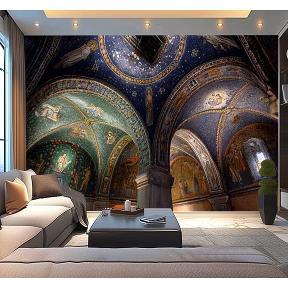 Peel and Stick Wallpaper dark blue mosaic galla placidia mausoleum ravenn mosaic Modern Art Wall Mural Decor Self Adhesive and Removable 100in x 144in