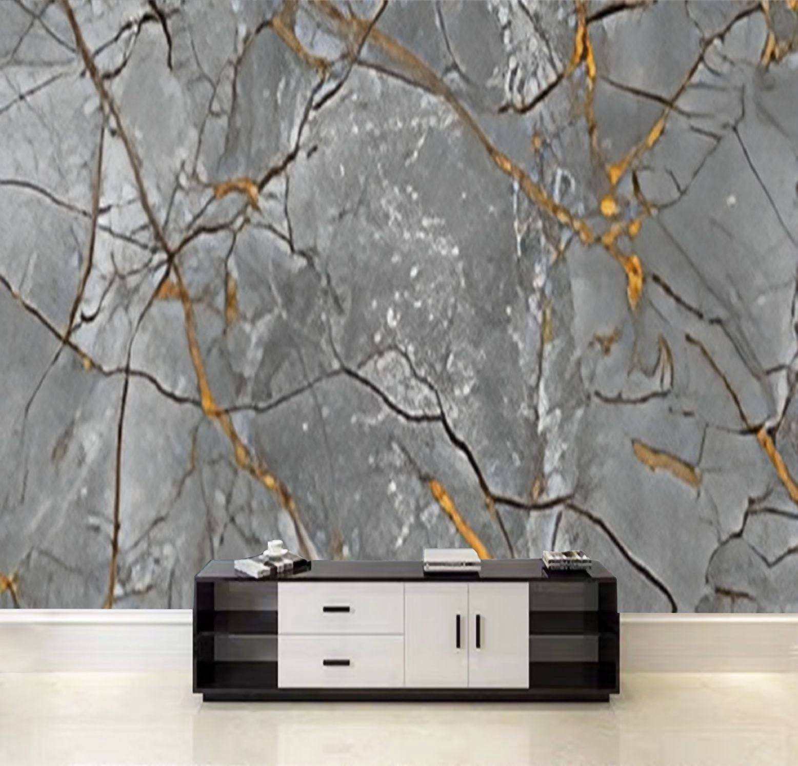 Peel and Stick Wallpaper grey marble texture golden veins Canvas ...
