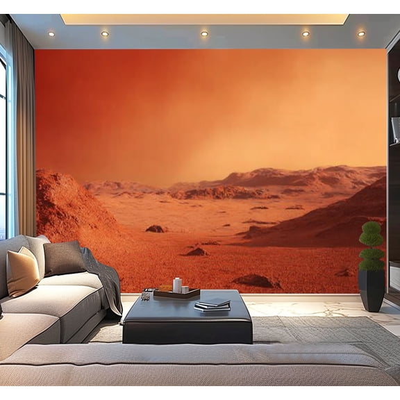 Peel and Stick Wallpaper landscape planet Mars scenic desert scene red planet 3d space Modern Art Wall Mural Decor Self Adhesive and Removable 100in x 144in