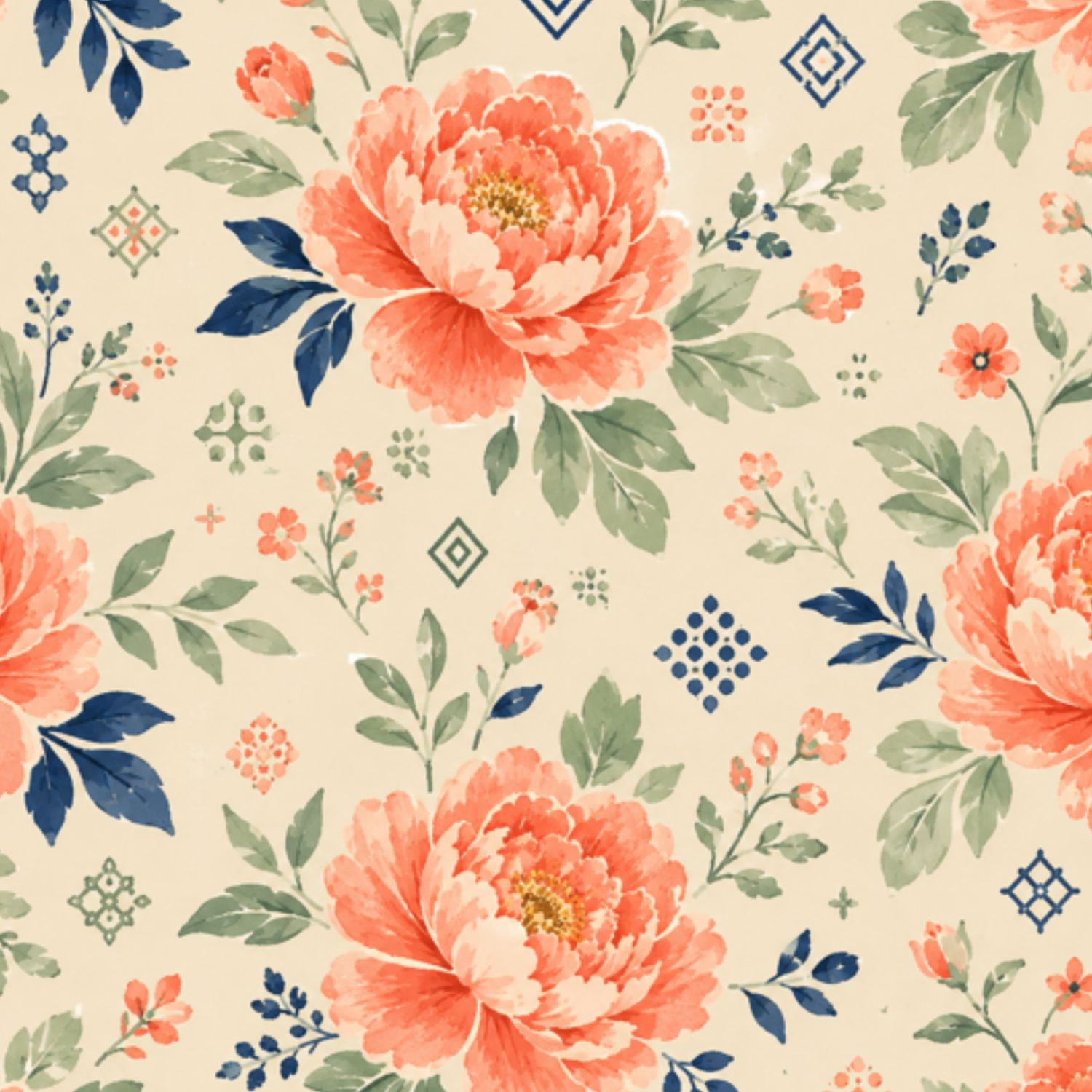 Peel and Stick Wallpaper peach pink vintage floral orange center coral ...