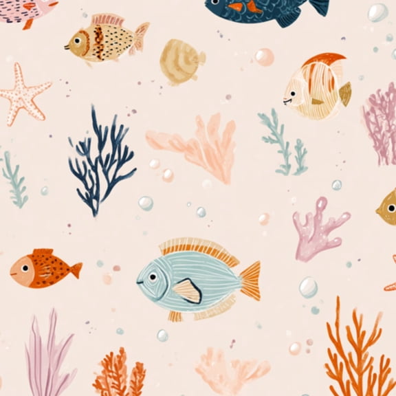 Peel and Stick Wallpaper pink fish starfish ocean sea Cute Underwater Peach 17.7in x 118in Contact Paper Removable Self Adhesive Wall Mural Wall Decor for Bedroom Kitchen Cabinets
