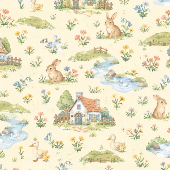 Peel and Stick Wallpaper rabbit duck cottage floral red 24