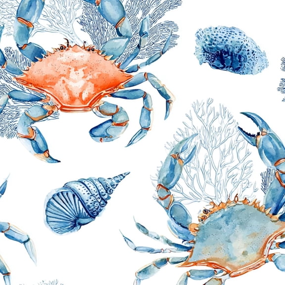 Peel and Stick Wallpaper sea blue crabs corals watercolor nautical Coastal Wall Mural 17.7in x 9.8ft Self Adhesive Removable Wall Paper Renter Friendly Wallpaper for Nursery Bedroom Cabinets